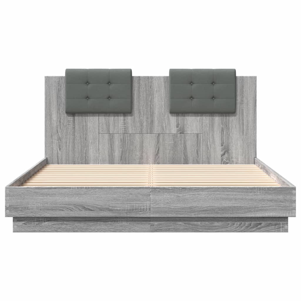 Bedframe met hoofdbord en LED grijs sonoma eiken 120x200 cm is nu te koop bij PeponiXL, paradijselijk wonen!