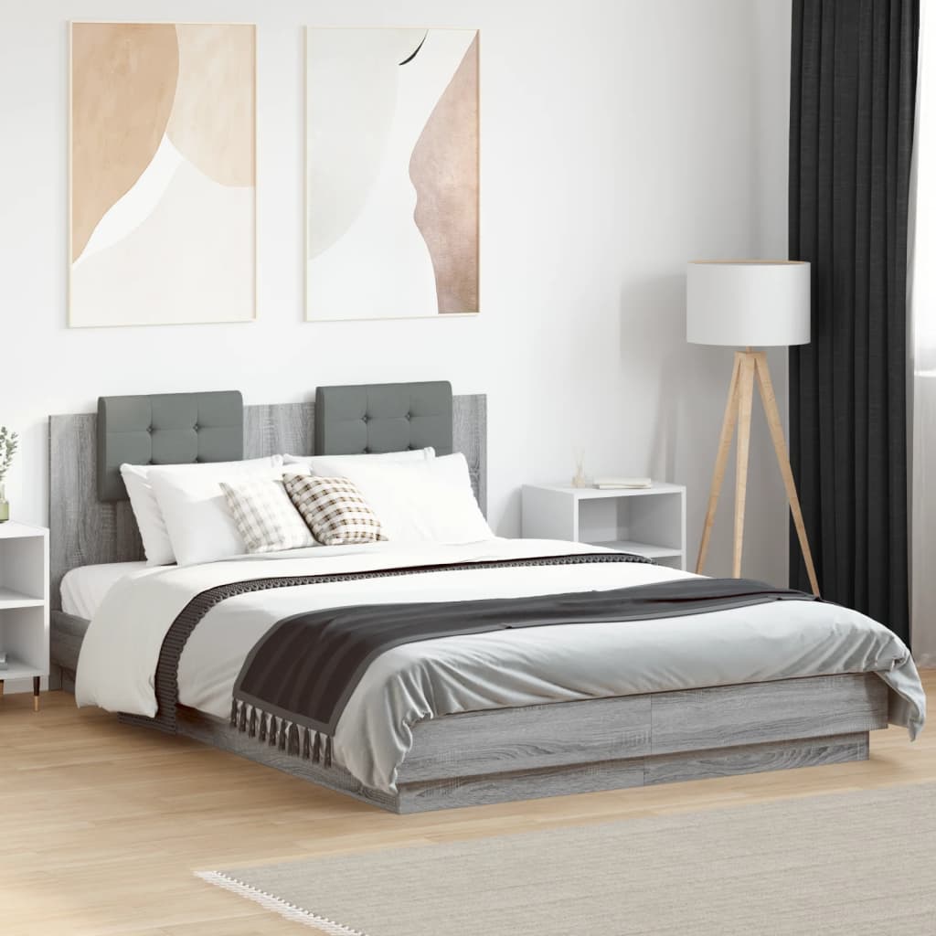 Bedframe met hoofdbord en LED grijs sonoma eiken 120x200 cm is nu te koop bij PeponiXL, paradijselijk wonen!