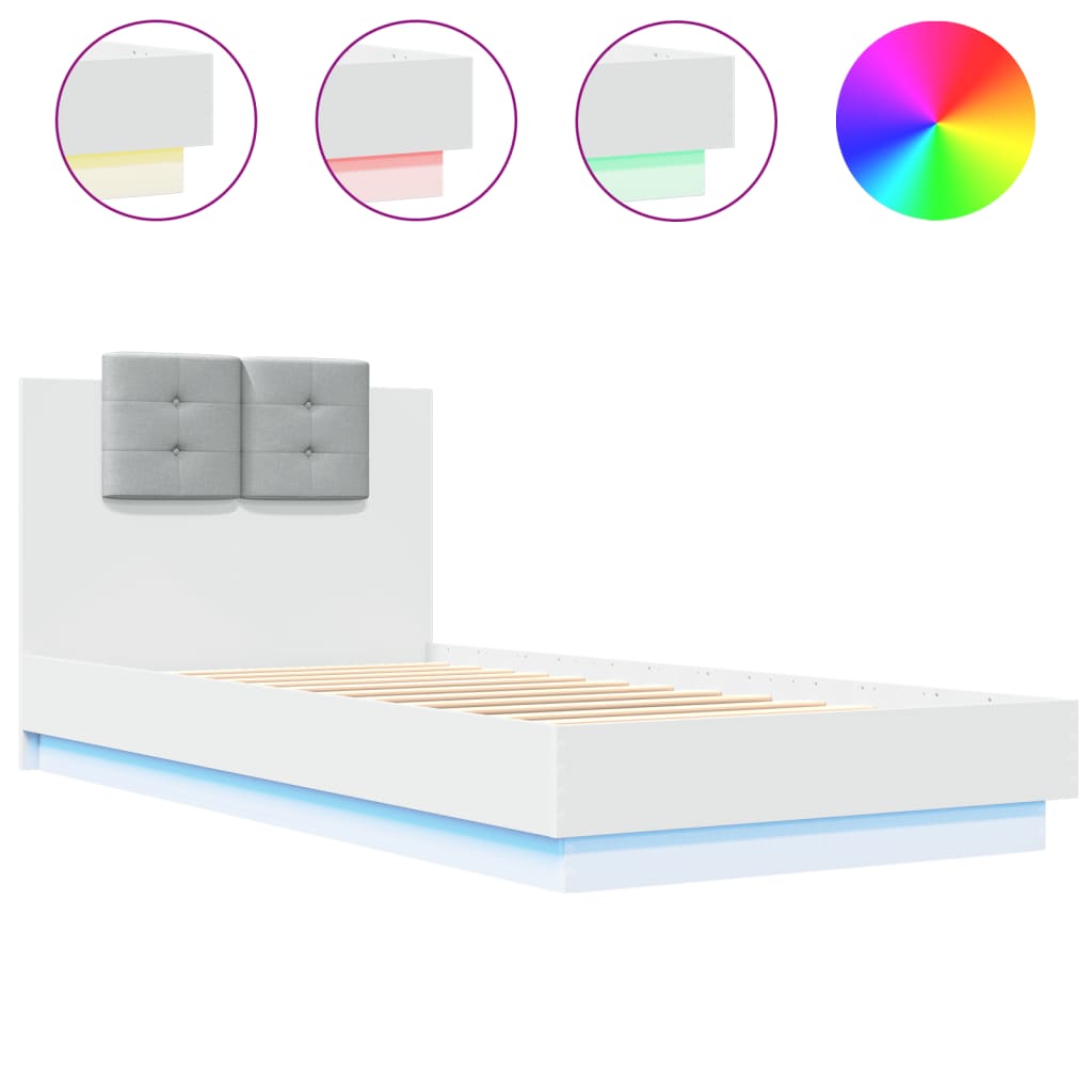 Bedframe met hoofdbord en LED-verlichting wit 100x200 cm is nu te koop bij PeponiXL, paradijselijk wonen!