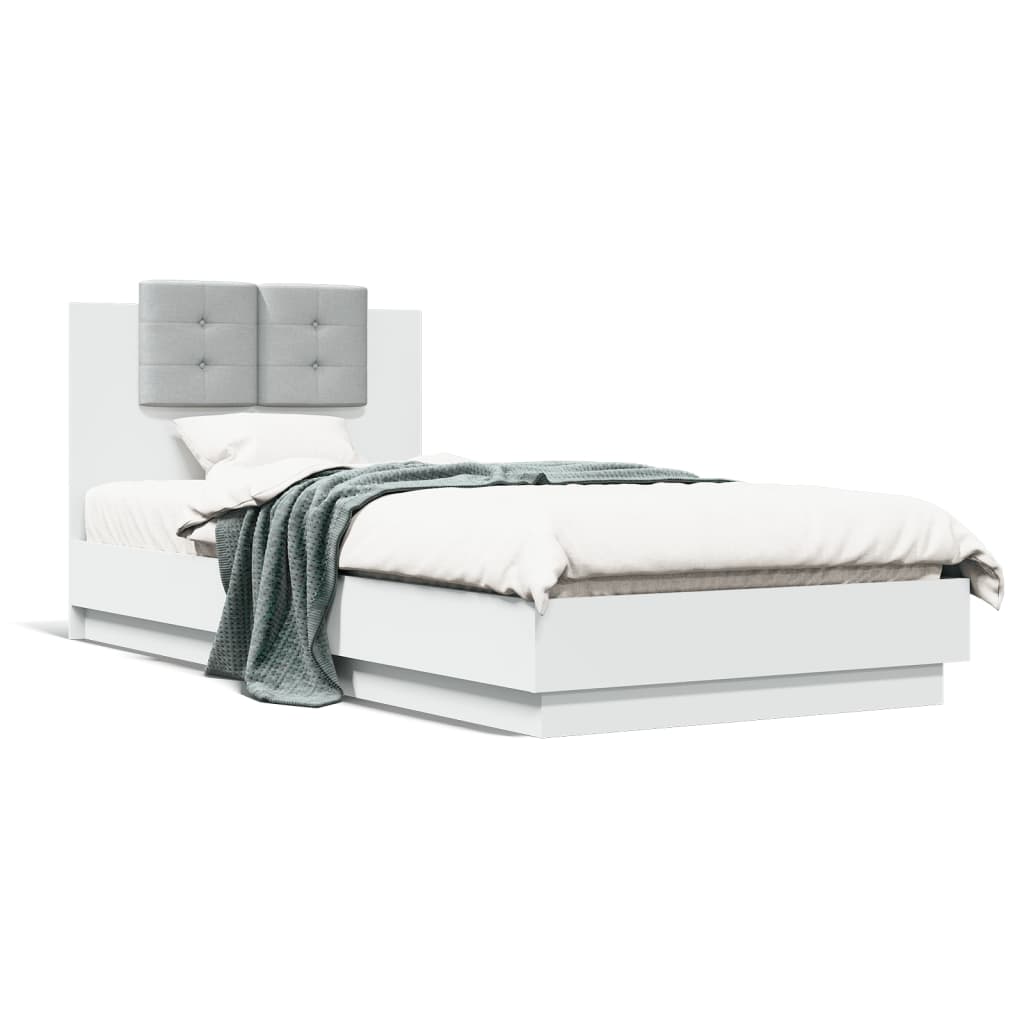 Bedframe met hoofdbord en LED-verlichting wit 100x200 cm is nu te koop bij PeponiXL, paradijselijk wonen!