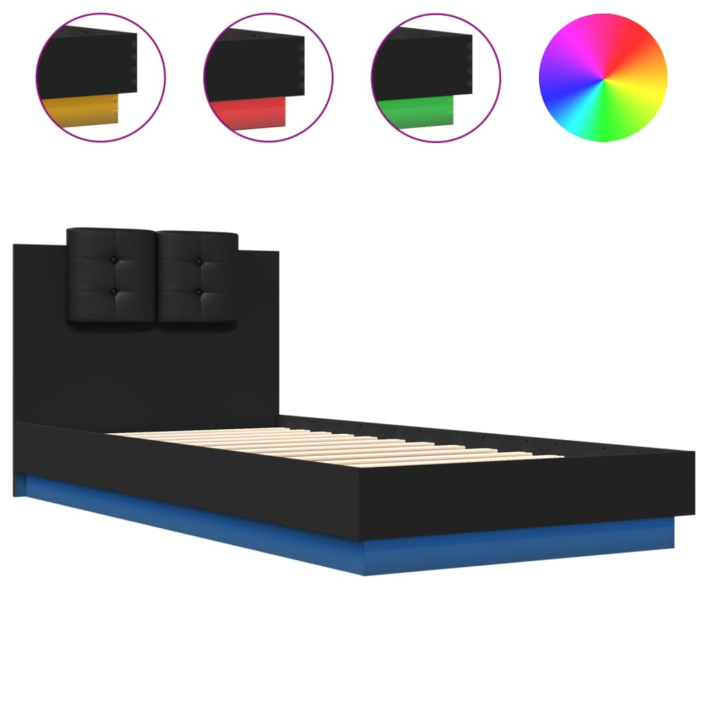 Bedframe met hoofdbord en LED-verlichting zwart 100x200 cm is nu te koop bij PeponiXL, paradijselijk wonen!