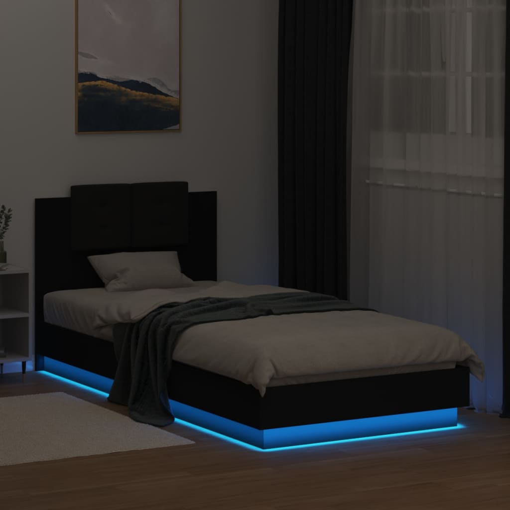 Bedframe met hoofdbord en LED-verlichting zwart 100x200 cm is nu te koop bij PeponiXL, paradijselijk wonen!