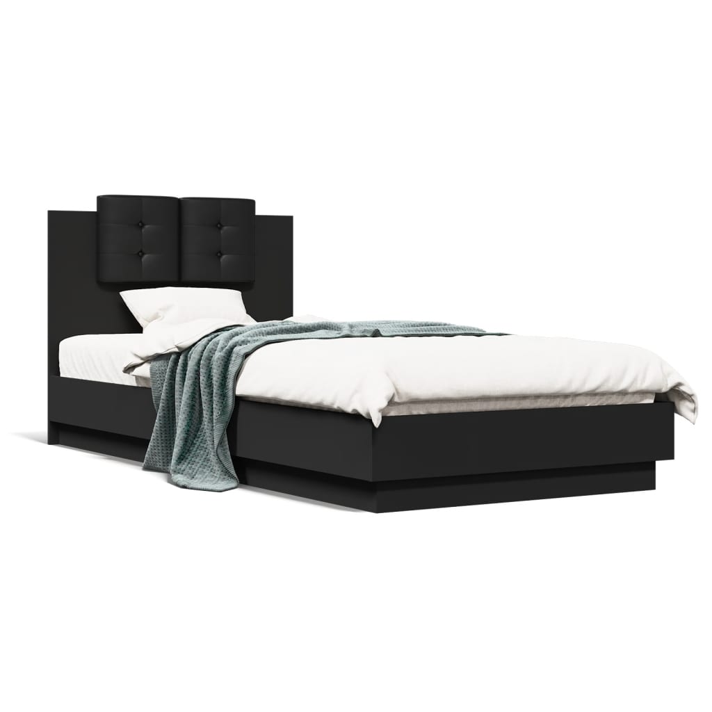 Bedframe met hoofdbord en LED-verlichting zwart 100x200 cm is nu te koop bij PeponiXL, paradijselijk wonen!