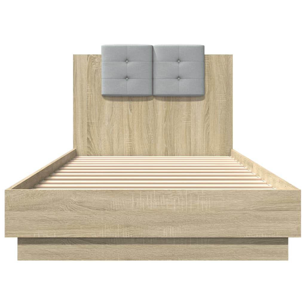 Bedframe met hoofdbord en LED sonoma eikenkleurig 100x200 cm is nu te koop bij PeponiXL, paradijselijk wonen!