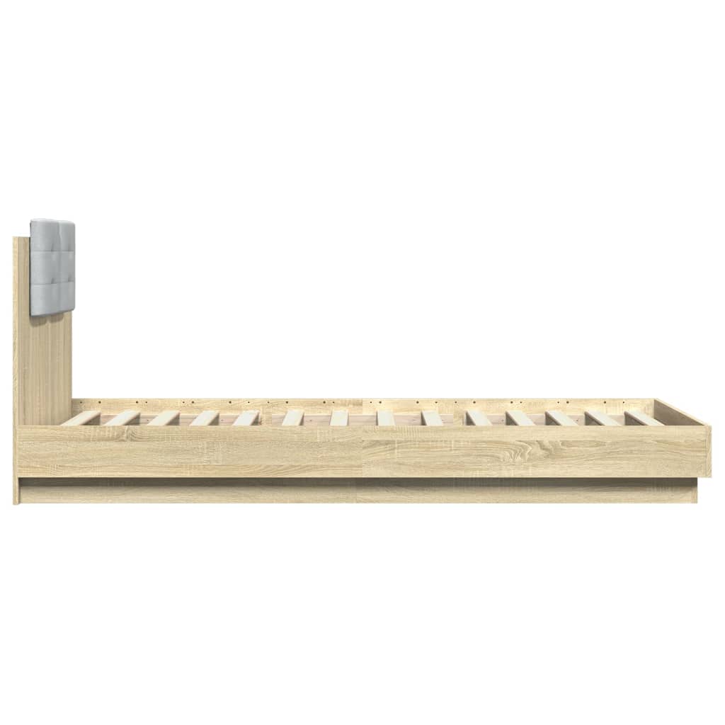 Bedframe met hoofdbord en LED sonoma eikenkleurig 100x200 cm is nu te koop bij PeponiXL, paradijselijk wonen!