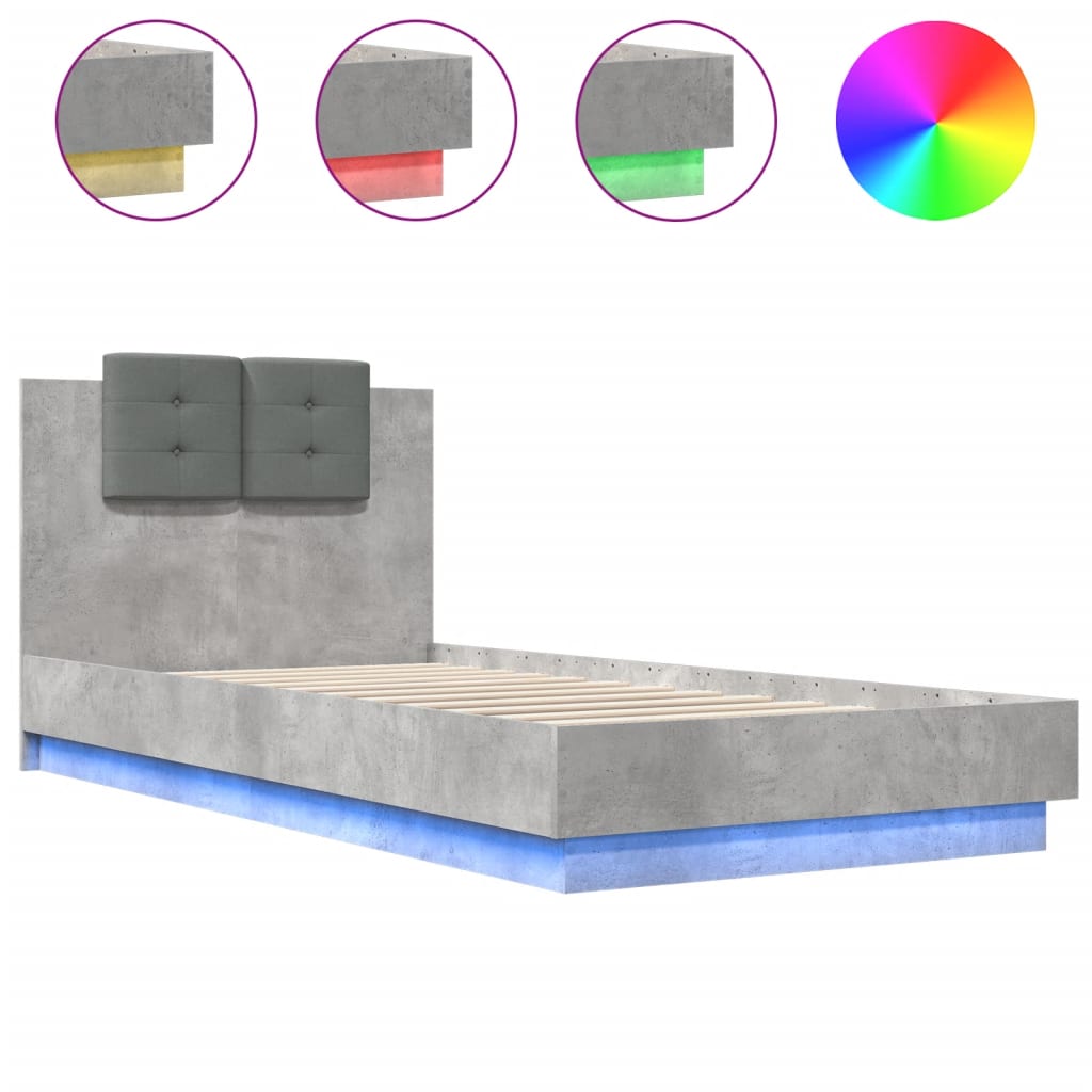 Bedframe met hoofdbord en LED-verlichting betongrijs 100x200 cm is nu te koop bij PeponiXL, paradijselijk wonen!