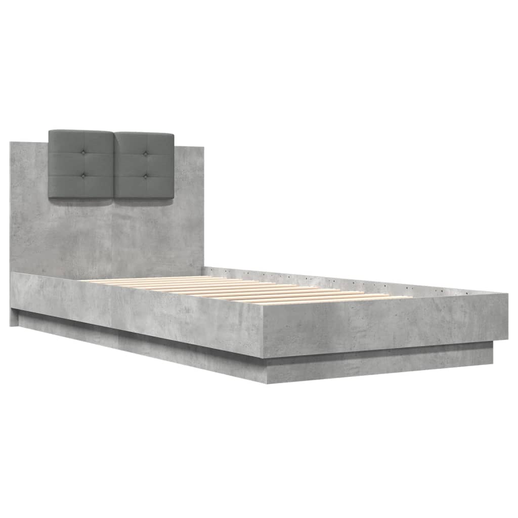 Bedframe met hoofdbord en LED-verlichting betongrijs 100x200 cm is nu te koop bij PeponiXL, paradijselijk wonen!
