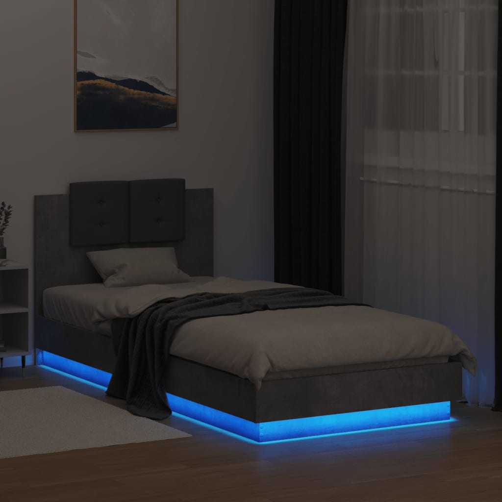 Bedframe met hoofdbord en LED-verlichting betongrijs 100x200 cm is nu te koop bij PeponiXL, paradijselijk wonen!
