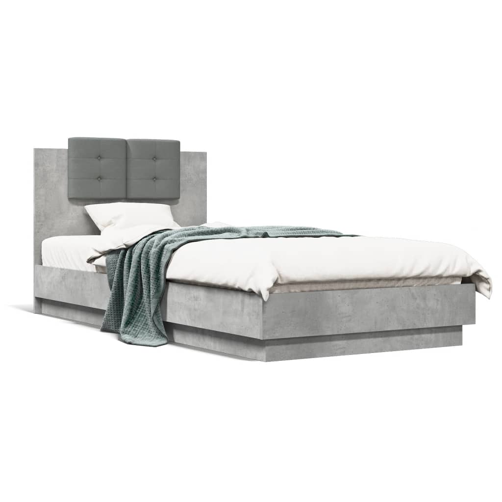 Bedframe met hoofdbord en LED-verlichting betongrijs 100x200 cm is nu te koop bij PeponiXL, paradijselijk wonen!