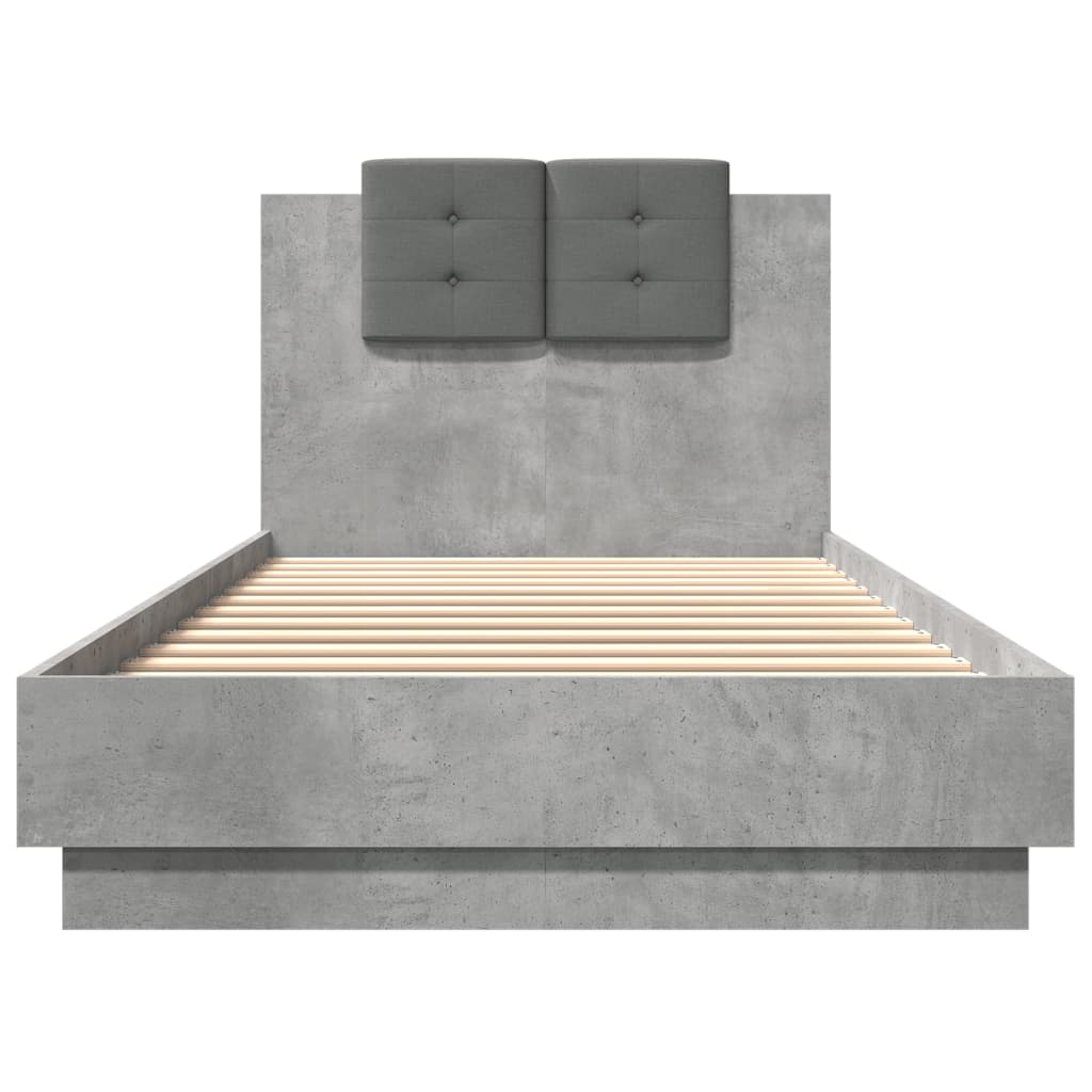 Bedframe met hoofdbord en LED-verlichting betongrijs 100x200 cm is nu te koop bij PeponiXL, paradijselijk wonen!