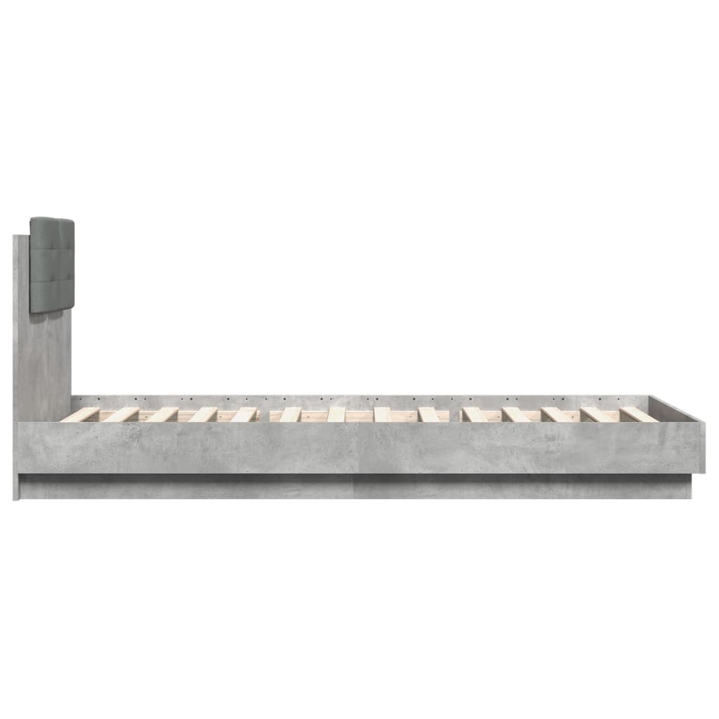 Bedframe met hoofdbord en LED-verlichting betongrijs 100x200 cm is nu te koop bij PeponiXL, paradijselijk wonen!