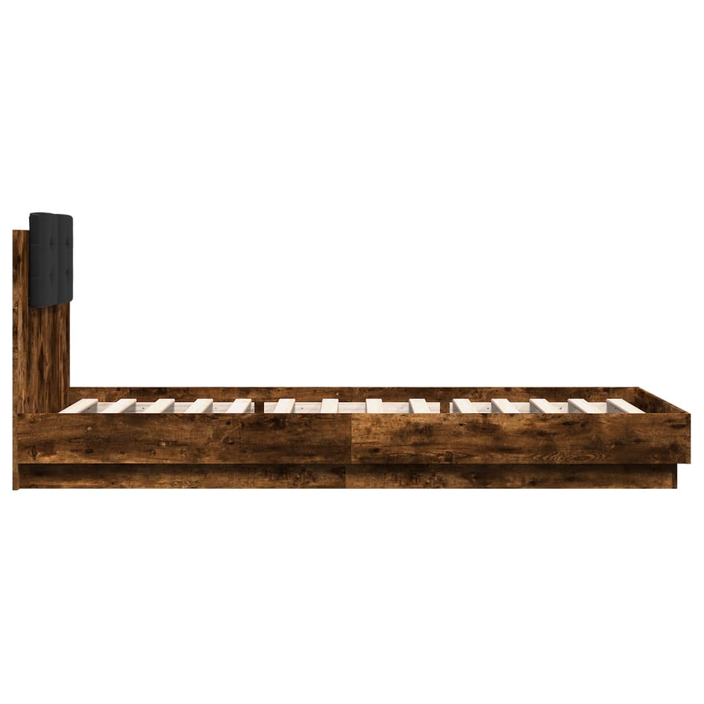 Bedframe met hoofdbord en LED gerookt eikenkleur 100x200 cm is nu te koop bij PeponiXL, paradijselijk wonen!