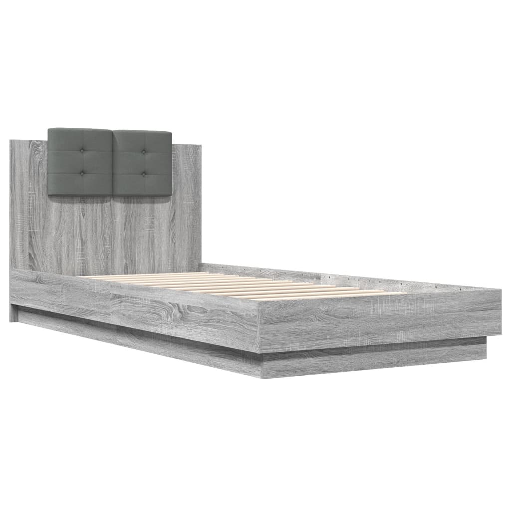 Bedframe met hoofdbord en LED grijs sonoma eiken 100x200 cm is nu te koop bij PeponiXL, paradijselijk wonen!
