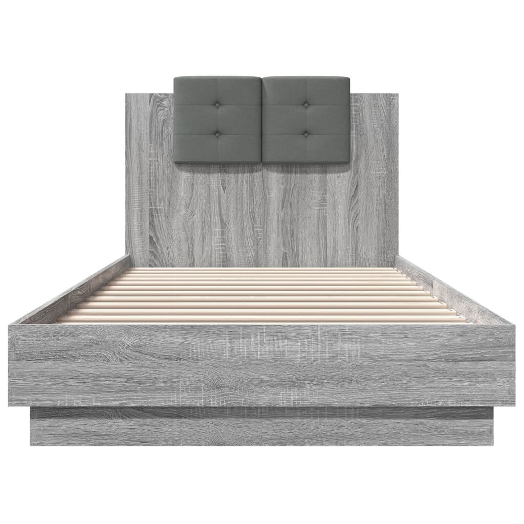 Bedframe met hoofdbord en LED grijs sonoma eiken 100x200 cm is nu te koop bij PeponiXL, paradijselijk wonen!