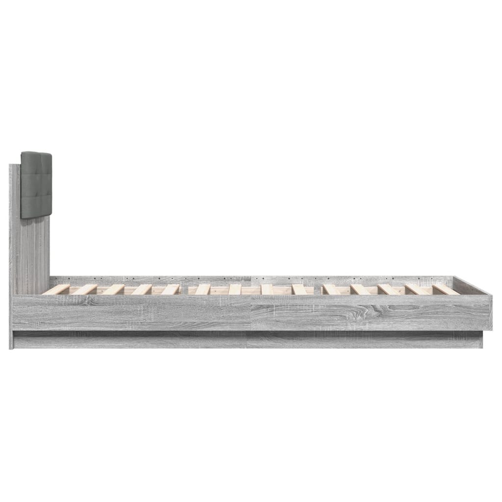 Bedframe met hoofdbord en LED grijs sonoma eiken 100x200 cm is nu te koop bij PeponiXL, paradijselijk wonen!
