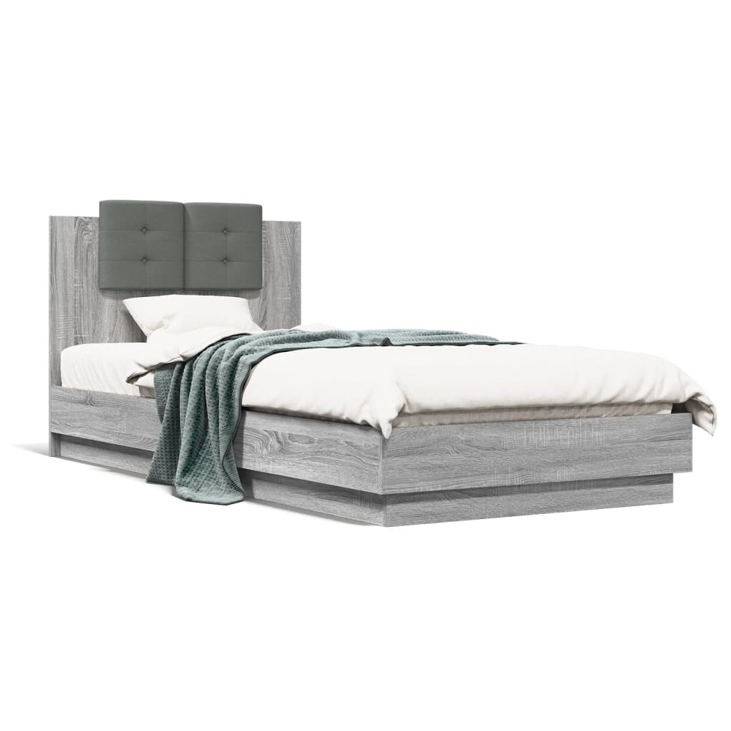 Bedframe met hoofdbord en LED grijs sonoma eiken 100x200 cm is nu te koop bij PeponiXL, paradijselijk wonen!