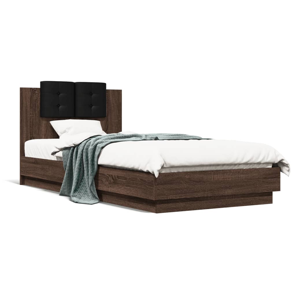 Bedframe met hoofdbord en LED bruin eikenkleurig 100x200 cm is nu te koop bij PeponiXL, paradijselijk wonen!
