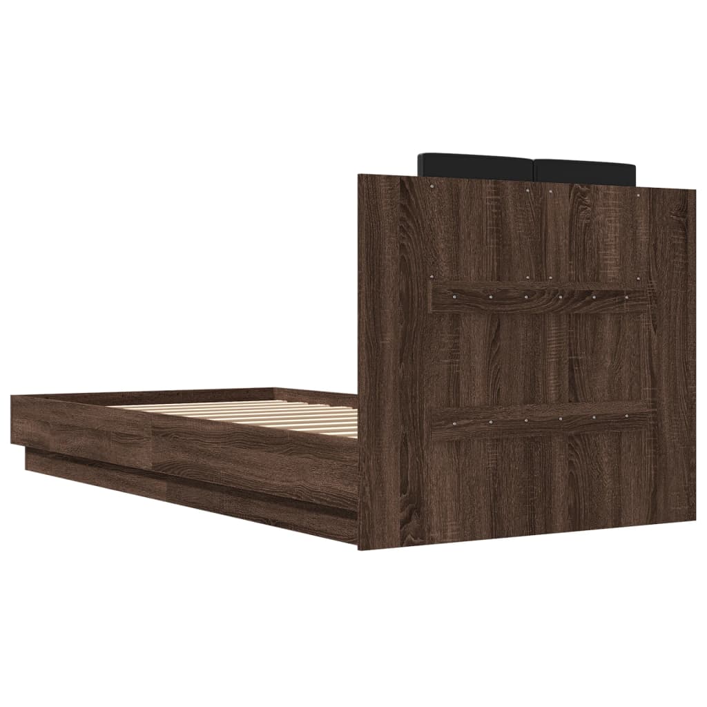 Bedframe met hoofdbord en LED bruin eikenkleurig 100x200 cm is nu te koop bij PeponiXL, paradijselijk wonen!