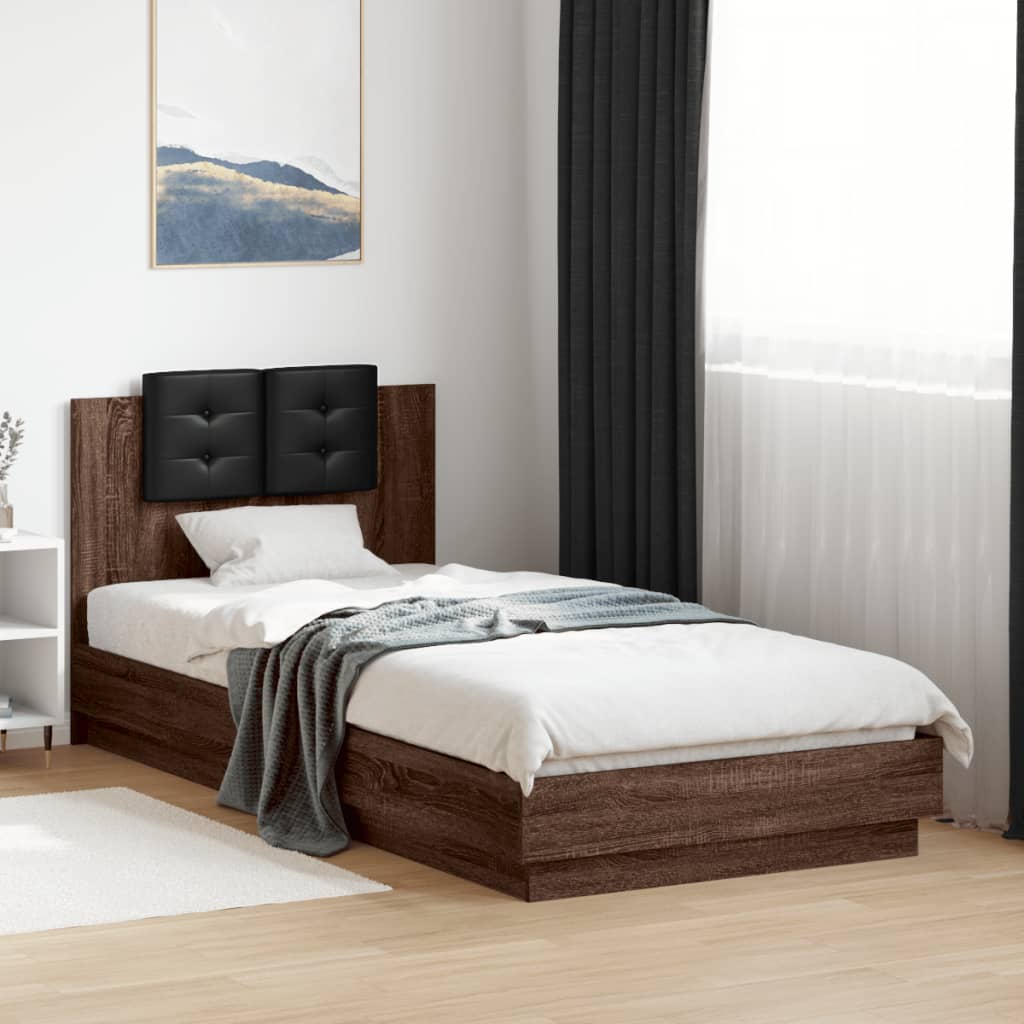 Bedframe met hoofdbord en LED bruin eikenkleurig 100x200 cm is nu te koop bij PeponiXL, paradijselijk wonen!