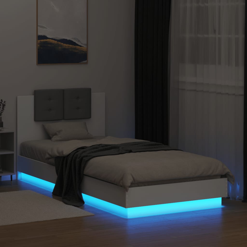 Bedframe met hoofdbord en LED-verlichting wit 90x200 cm is nu te koop bij PeponiXL, paradijselijk wonen!