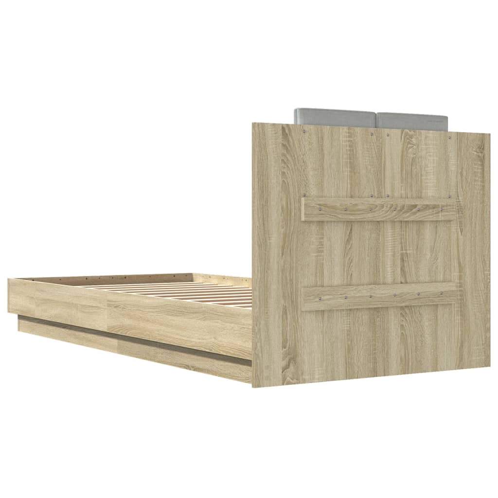 Bedframe met hoofdbord en LED sonoma eikenkleurig 90x200 cm is nu te koop bij PeponiXL, paradijselijk wonen!