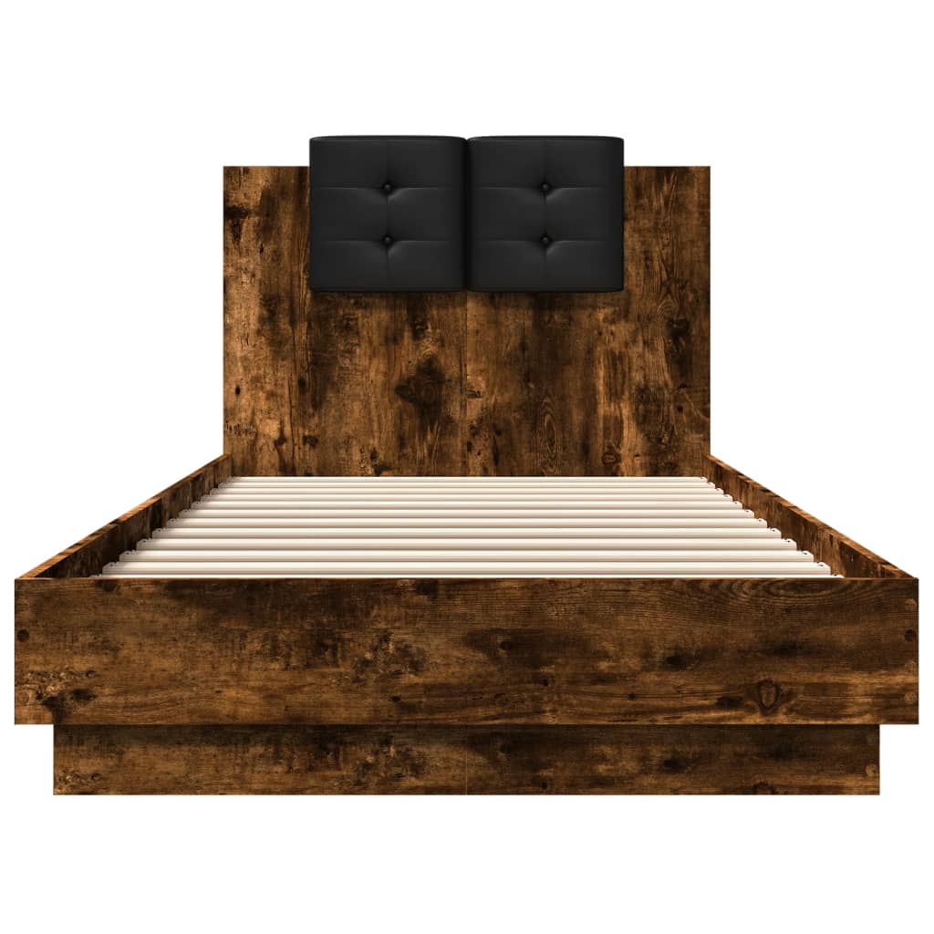 Bedframe met hoofdbord en LED gerookt eikenkleurig 90x200 cm is nu te koop bij PeponiXL, paradijselijk wonen!