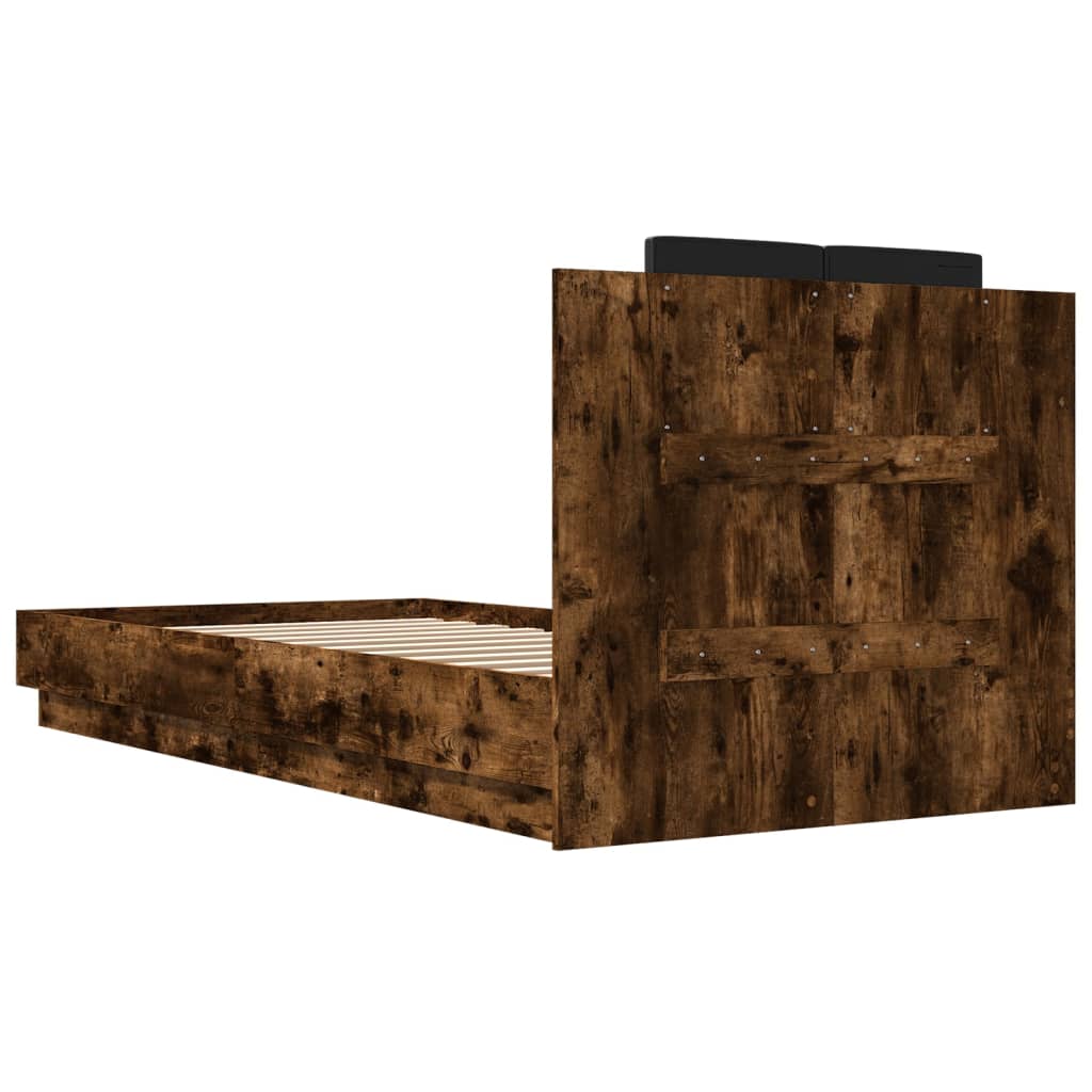 Bedframe met hoofdbord en LED gerookt eikenkleurig 90x200 cm is nu te koop bij PeponiXL, paradijselijk wonen!