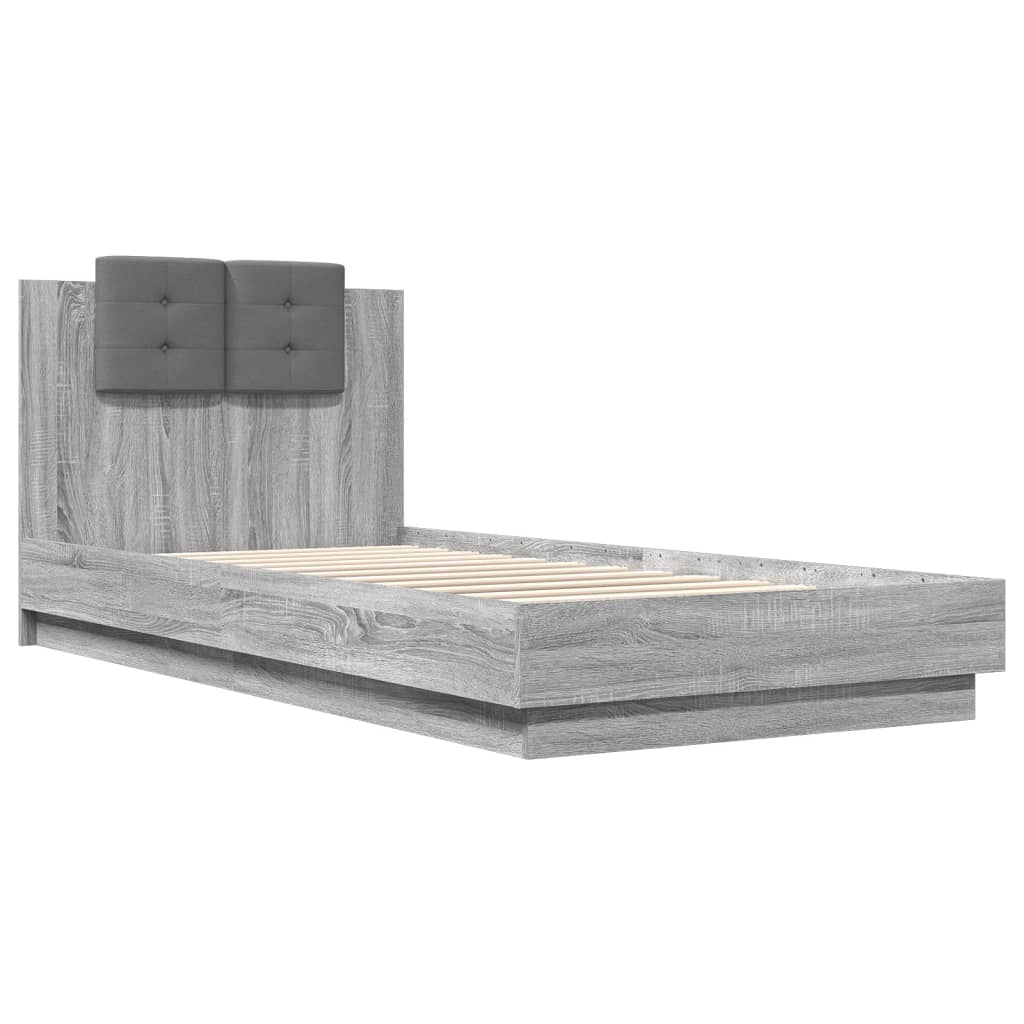 Bedframe met hoofdbord en LED grijs sonoma eikenkleur 90x200 cm is nu te koop bij PeponiXL, paradijselijk wonen!