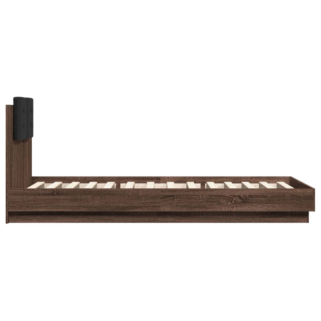Bedframe met hoofdbord en LED bruin eikenkleur 90x200 cm is nu te koop bij PeponiXL, paradijselijk wonen!