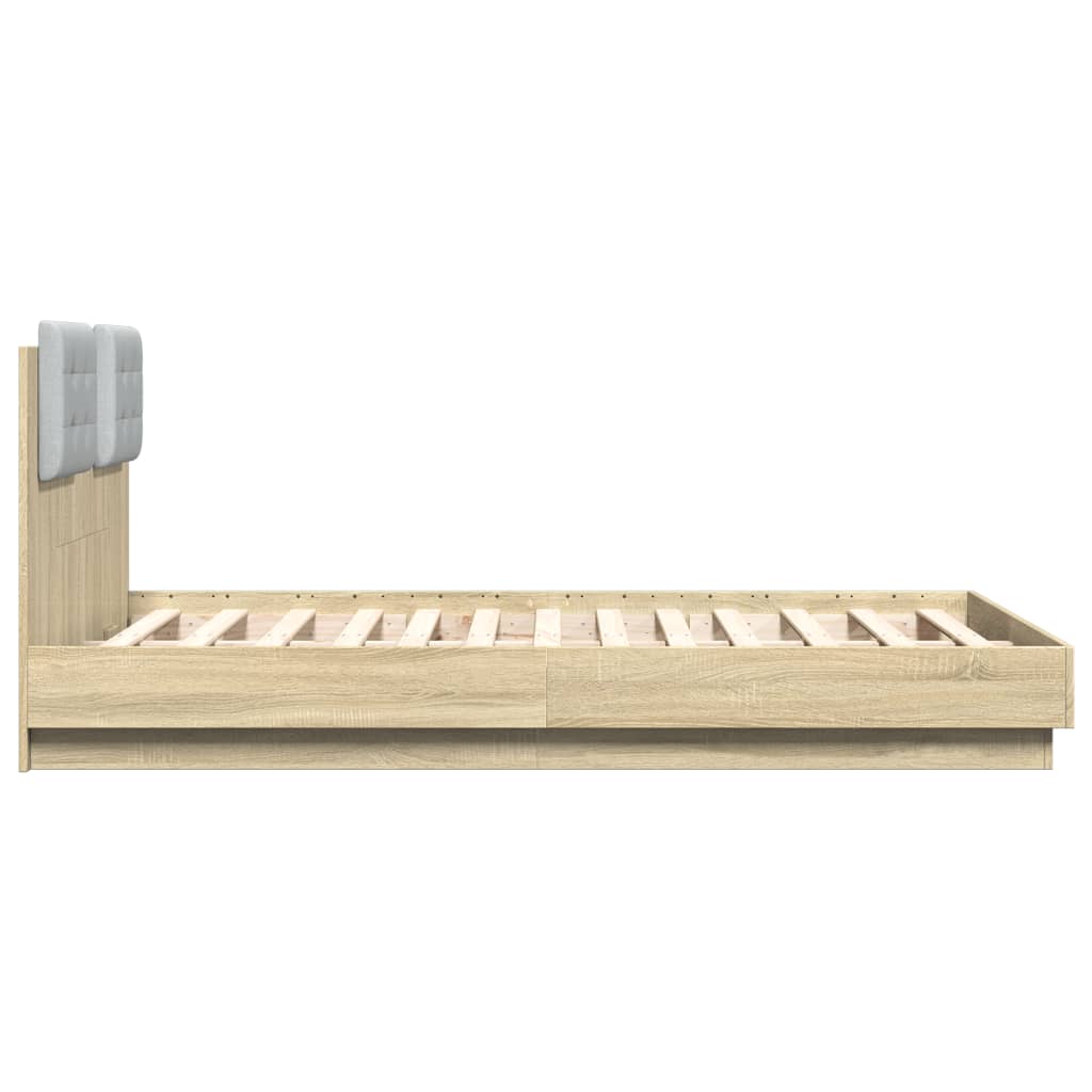 Bedframe met hoofdbord en LED sonoma eikenkleurig 135x190 cm is nu te koop bij PeponiXL, paradijselijk wonen!