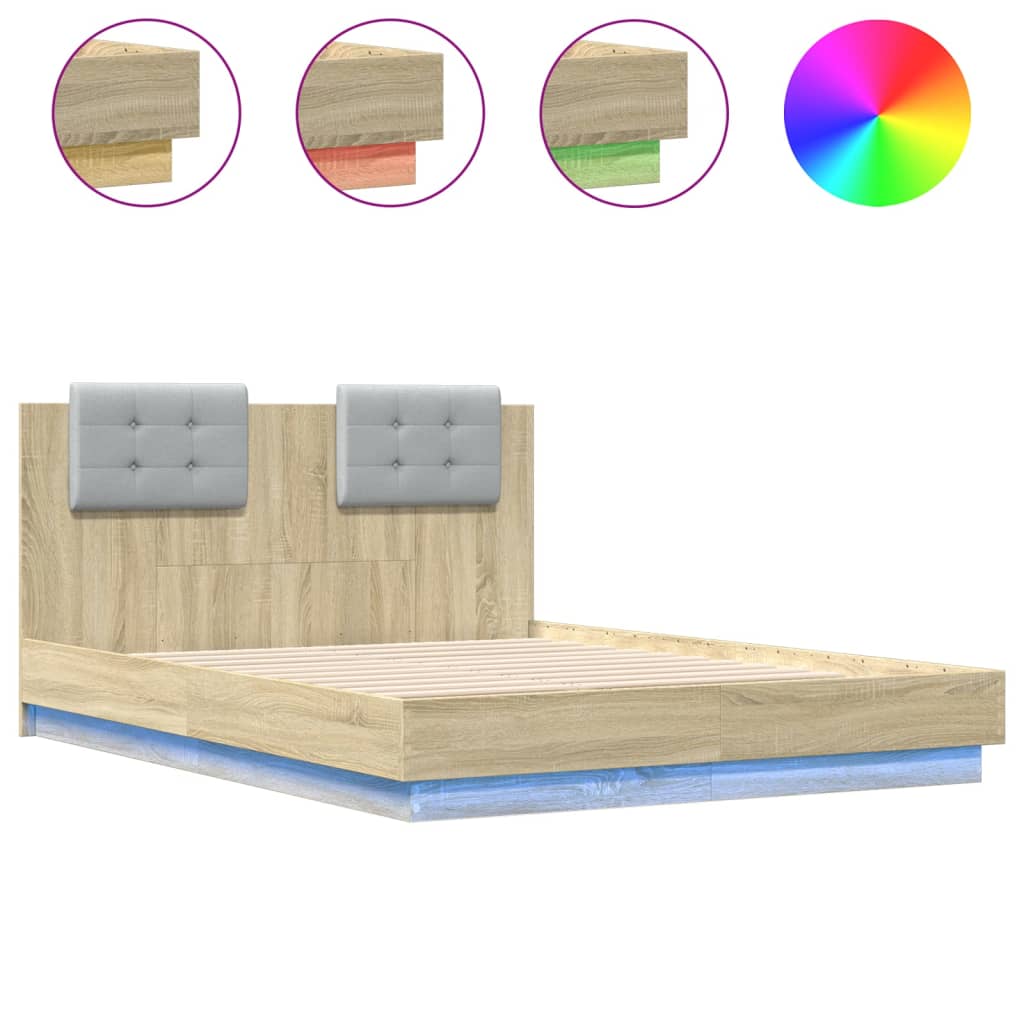 Bedframe met hoofdbord en LED sonoma eikenkleurig 120x190 cm is nu te koop bij PeponiXL, paradijselijk wonen!