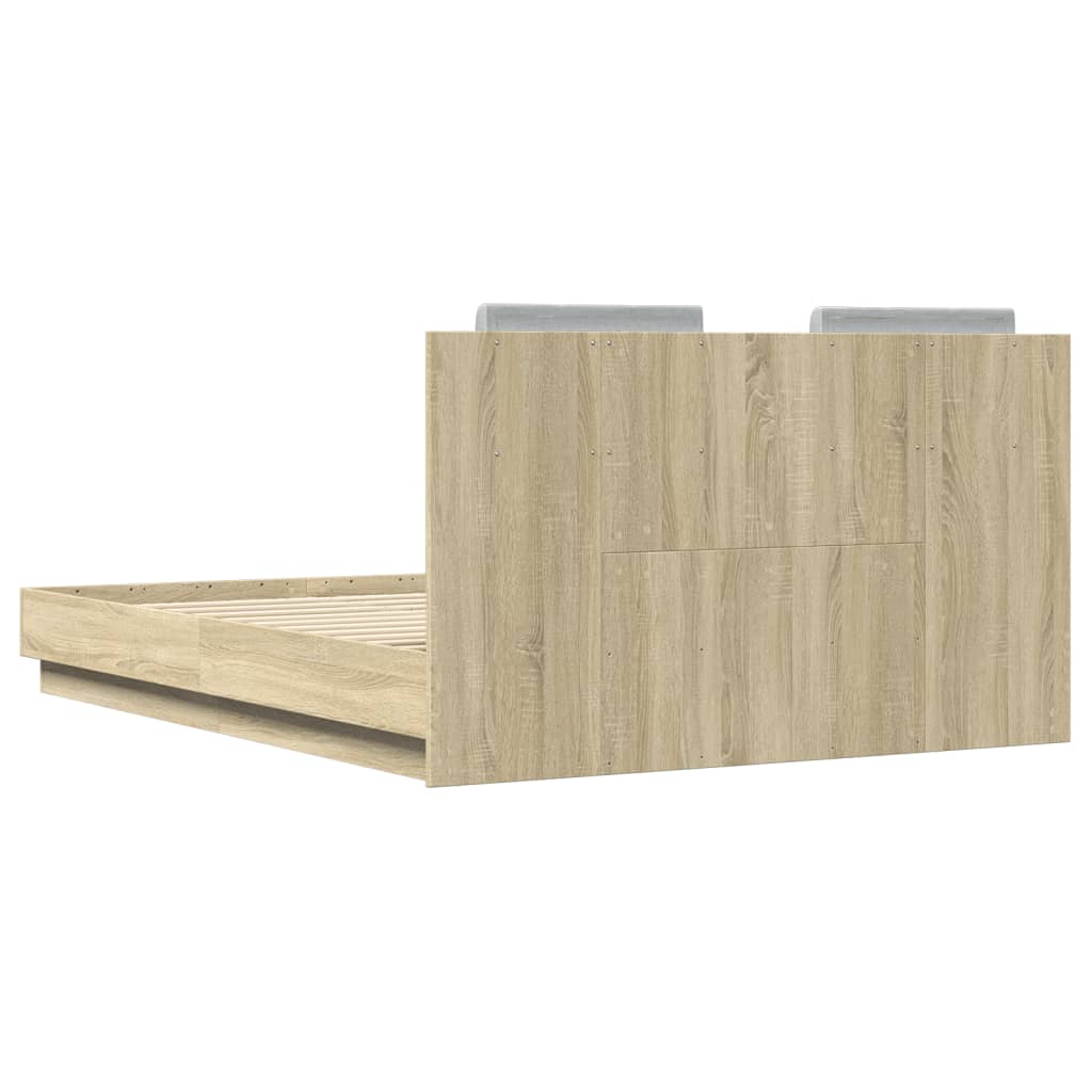 Bedframe met hoofdbord en LED sonoma eikenkleurig 120x190 cm is nu te koop bij PeponiXL, paradijselijk wonen!