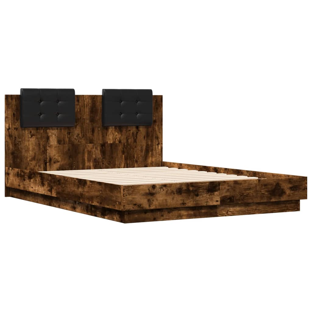 Bedframe met hoofdbord en LED gerookt eikenkleur 120x190 cm is nu te koop bij PeponiXL, paradijselijk wonen!