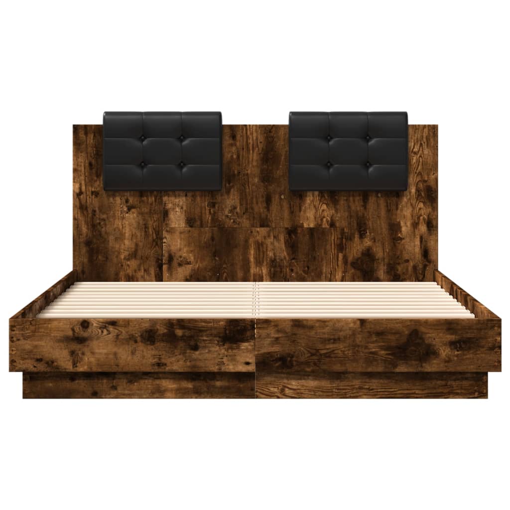Bedframe met hoofdbord en LED gerookt eikenkleur 120x190 cm is nu te koop bij PeponiXL, paradijselijk wonen!