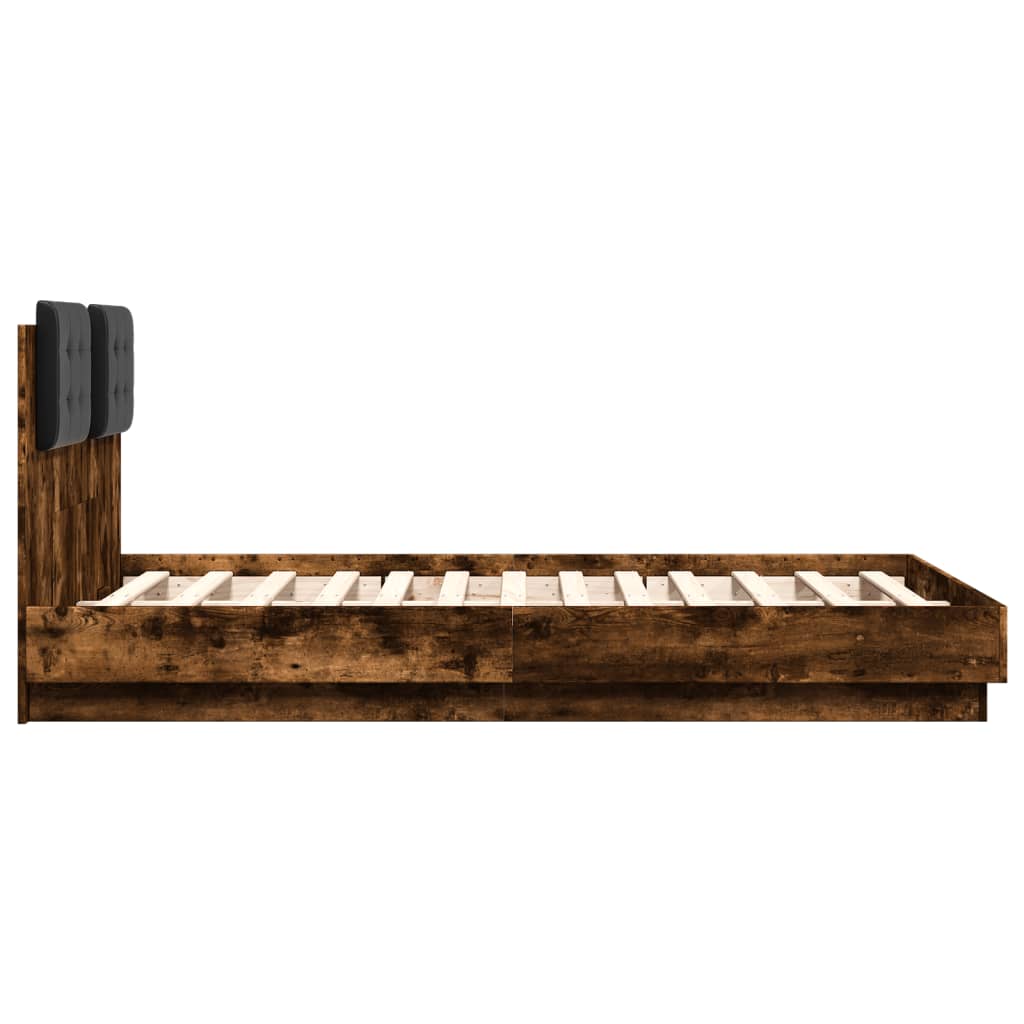 Bedframe met hoofdbord en LED gerookt eikenkleur 120x190 cm is nu te koop bij PeponiXL, paradijselijk wonen!