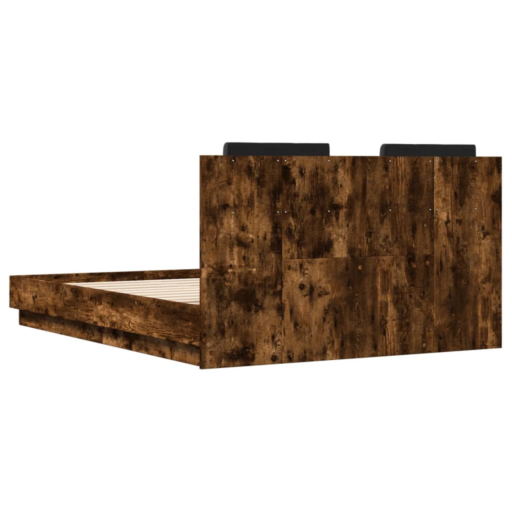 Bedframe met hoofdbord en LED gerookt eikenkleur 120x190 cm is nu te koop bij PeponiXL, paradijselijk wonen!
