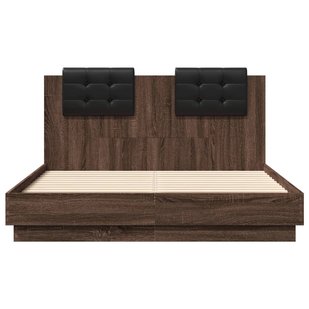 Bedframe met hoofdbord en LED bruin eikenkleur 120x190 cm is nu te koop bij PeponiXL, paradijselijk wonen!