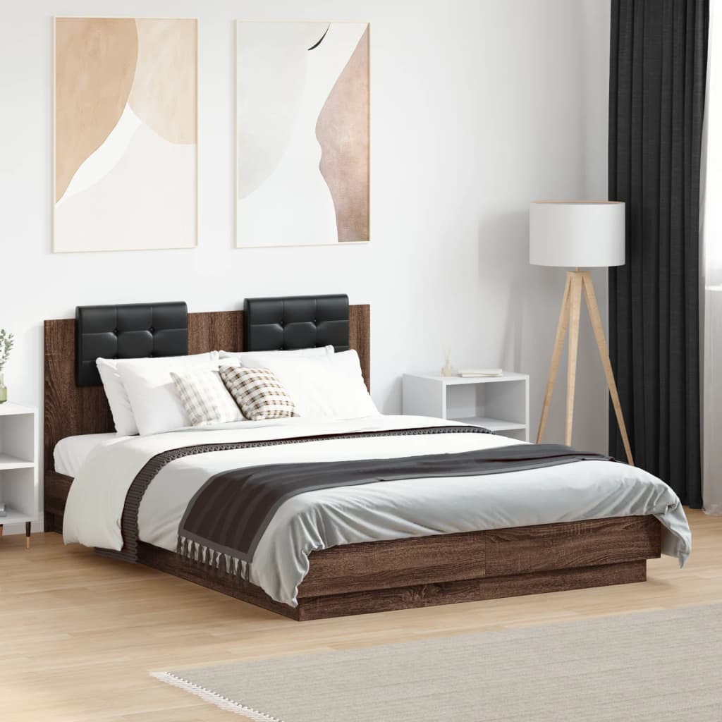 Bedframe met hoofdbord en LED bruin eikenkleur 120x190 cm is nu te koop bij PeponiXL, paradijselijk wonen!