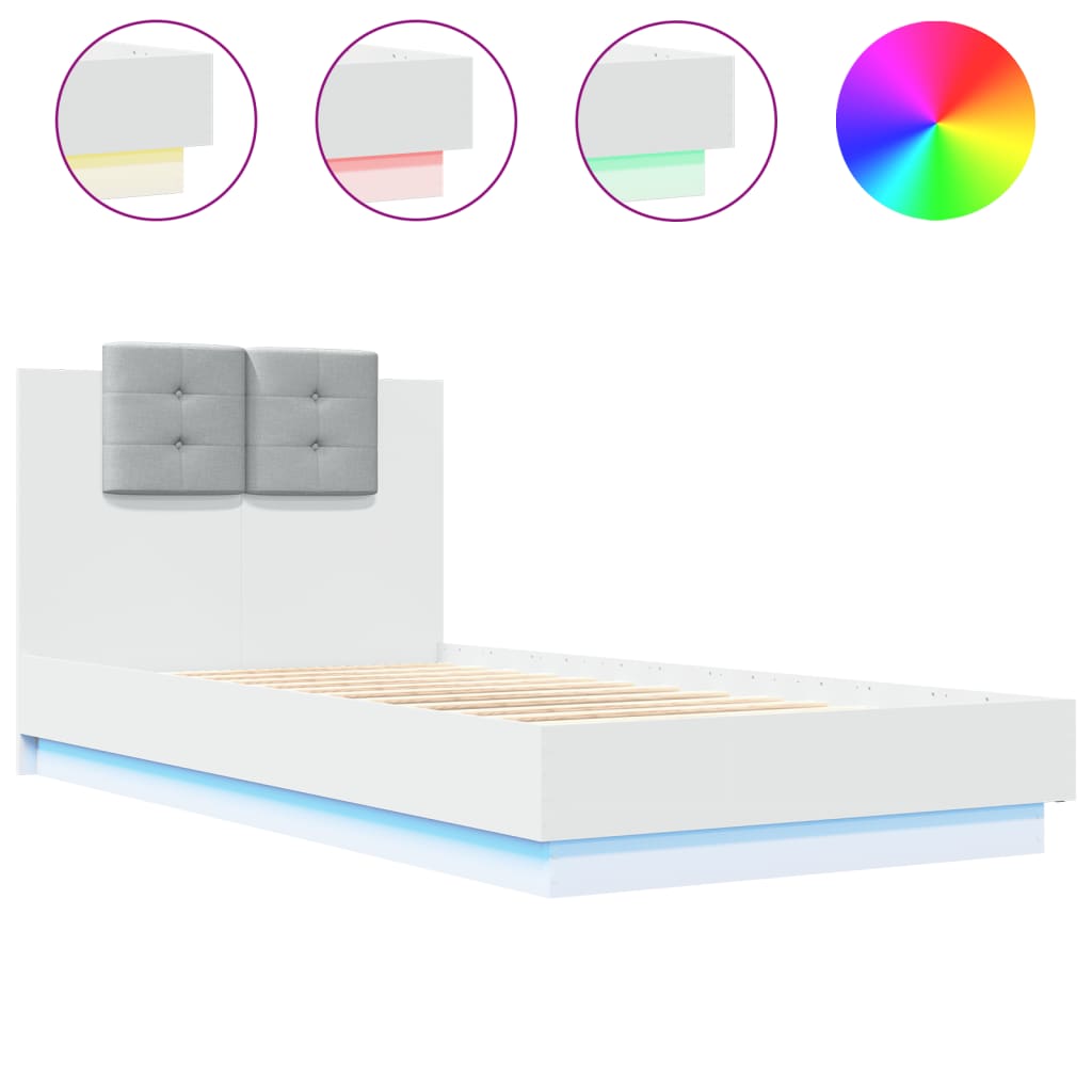 Bedframe met hoofdbord en LED-verlichting wit 90x190 cm is nu te koop bij PeponiXL, paradijselijk wonen!