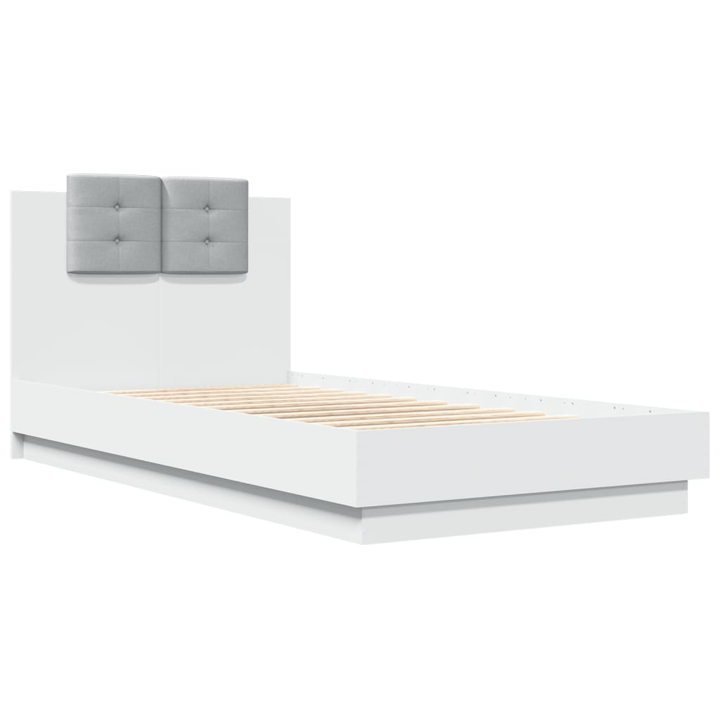 Bedframe met hoofdbord en LED-verlichting wit 90x190 cm is nu te koop bij PeponiXL, paradijselijk wonen!
