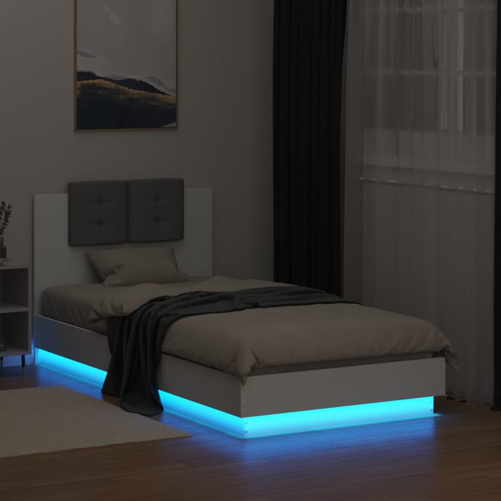 Bedframe met hoofdbord en LED-verlichting wit 90x190 cm is nu te koop bij PeponiXL, paradijselijk wonen!