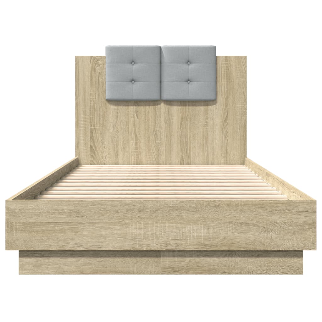 Bedframe met hoofdbord en LED sonoma eikenkleurig 90x190 cm is nu te koop bij PeponiXL, paradijselijk wonen!