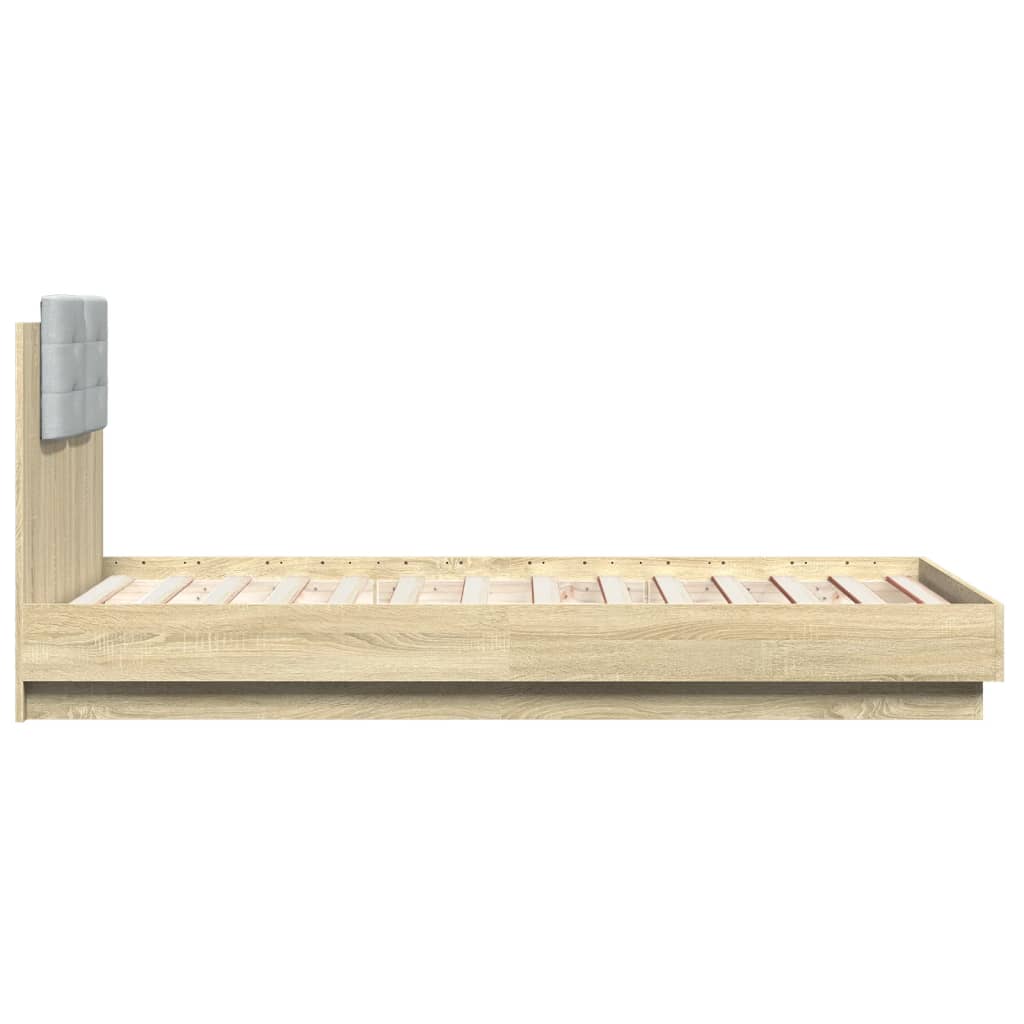 Bedframe met hoofdbord en LED sonoma eikenkleurig 90x190 cm is nu te koop bij PeponiXL, paradijselijk wonen!