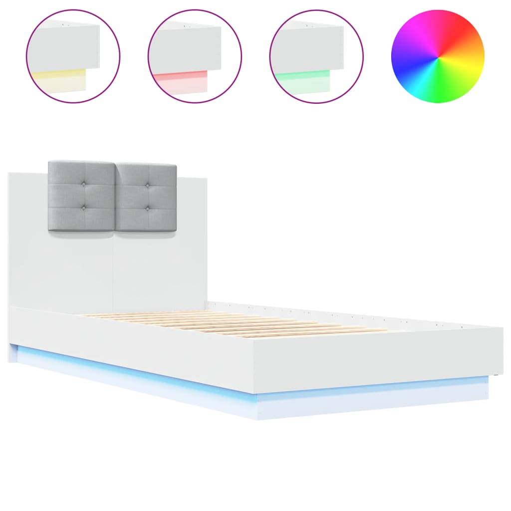 Bedframe met hoofdbord en LED-verlichting wit 75x190 cm is nu te koop bij PeponiXL, paradijselijk wonen!