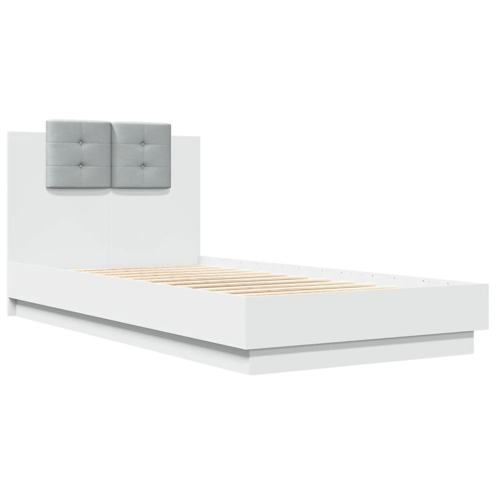 Bedframe met hoofdbord en LED-verlichting wit 75x190 cm is nu te koop bij PeponiXL, paradijselijk wonen!