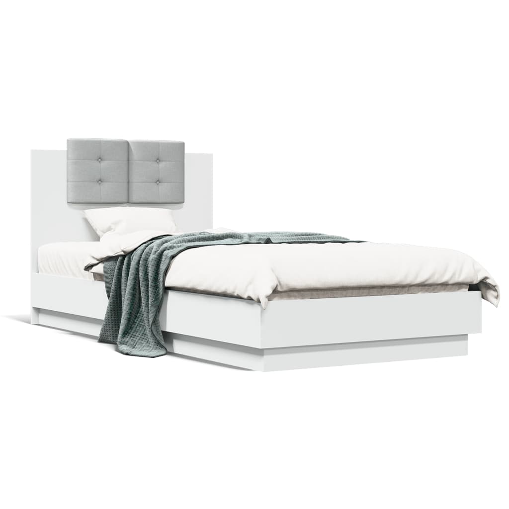 Bedframe met hoofdbord en LED-verlichting wit 75x190 cm is nu te koop bij PeponiXL, paradijselijk wonen!