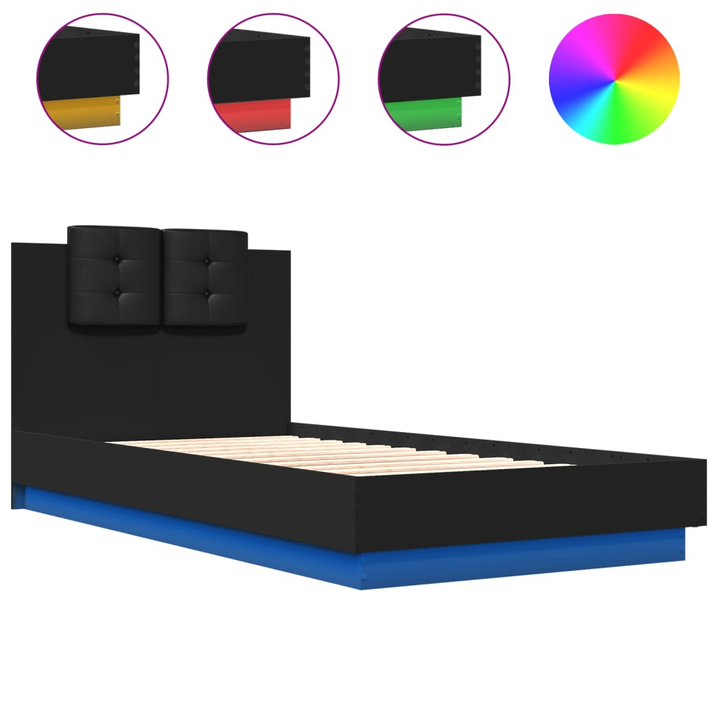 Bedframe met hoofdbord en LED-verlichting zwart 75x190 cm is nu te koop bij PeponiXL, paradijselijk wonen!