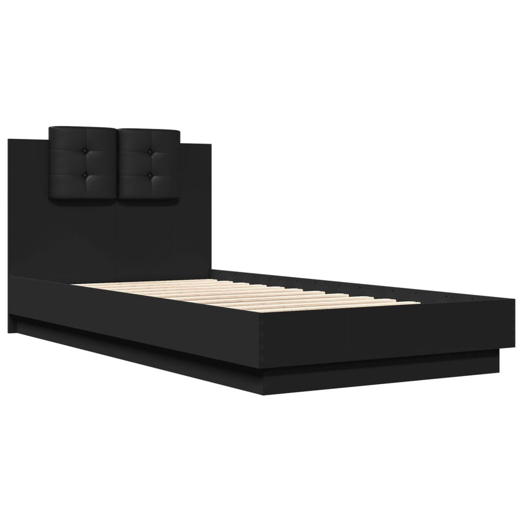 Bedframe met hoofdbord en LED-verlichting zwart 75x190 cm is nu te koop bij PeponiXL, paradijselijk wonen!