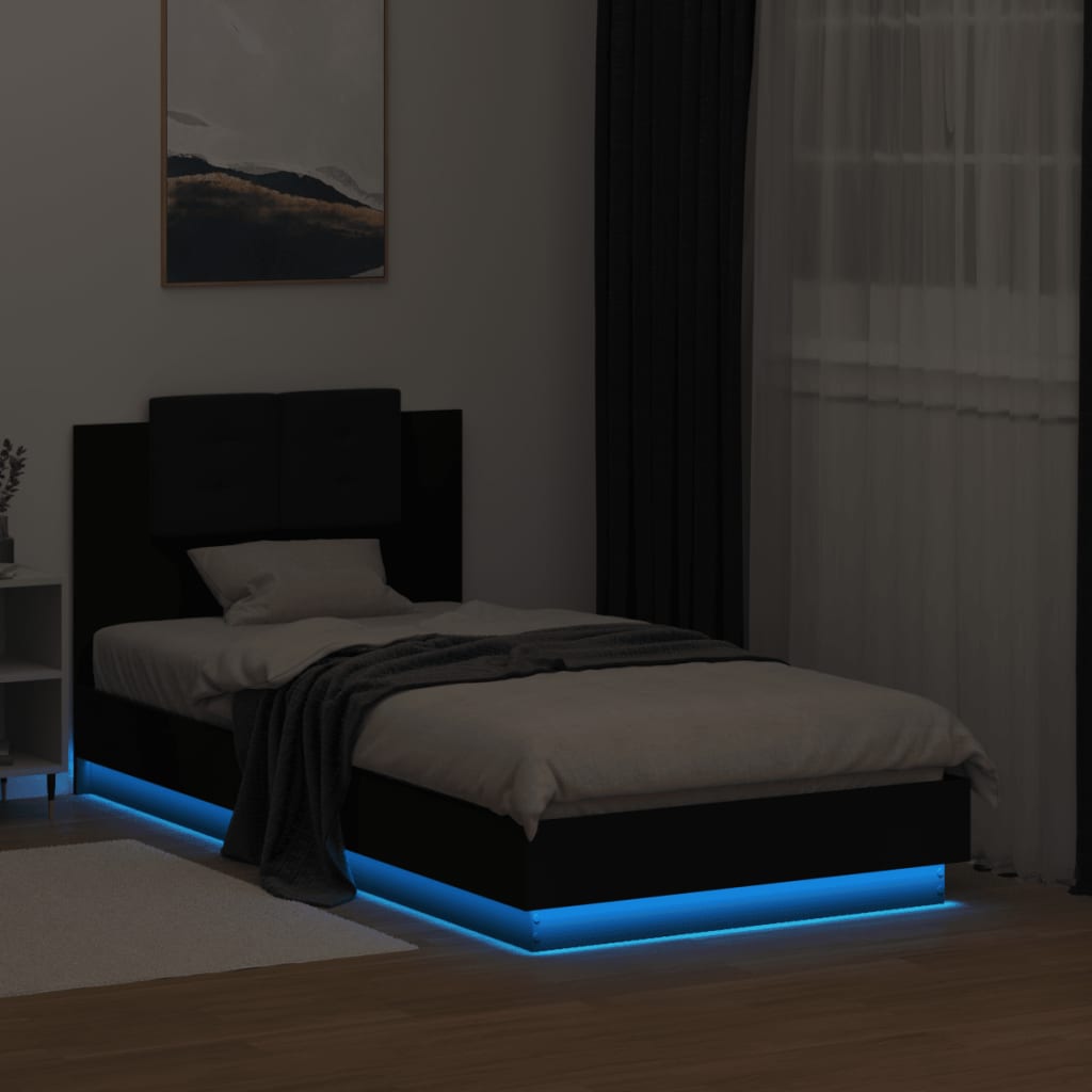 Bedframe met hoofdbord en LED-verlichting zwart 75x190 cm is nu te koop bij PeponiXL, paradijselijk wonen!