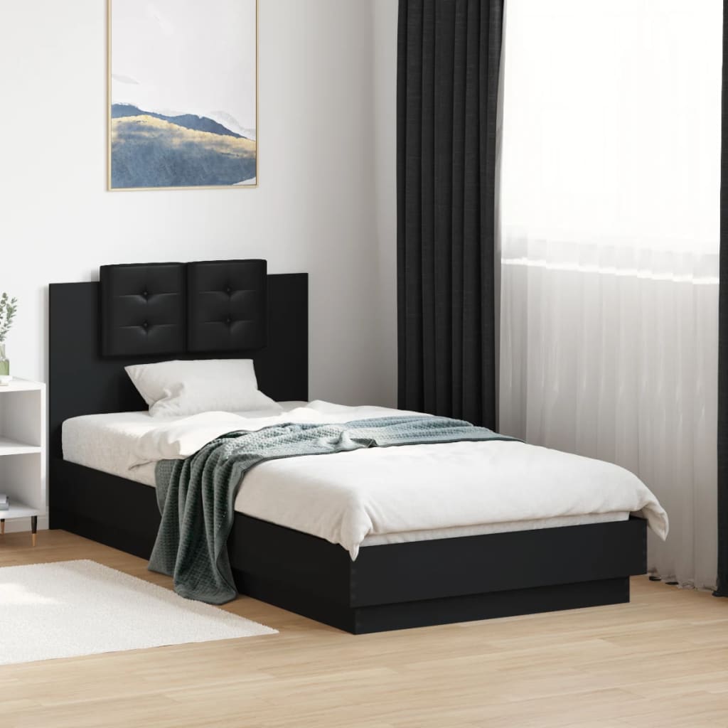 Bedframe met hoofdbord en LED-verlichting zwart 75x190 cm is nu te koop bij PeponiXL, paradijselijk wonen!